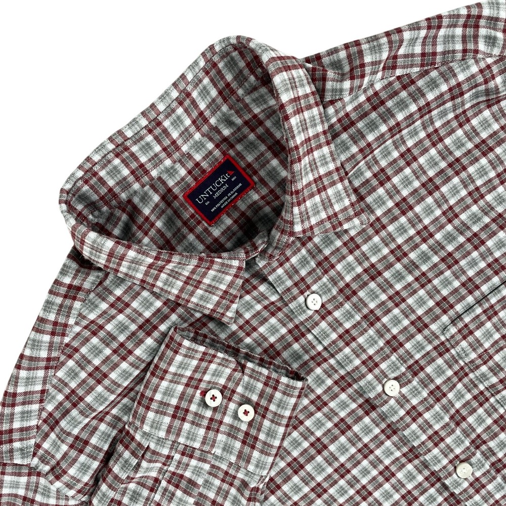 UNTUCKit Shirt Mens M Gray Red Plaid Long Sleeve Button Down Casual Dezanni NWOT